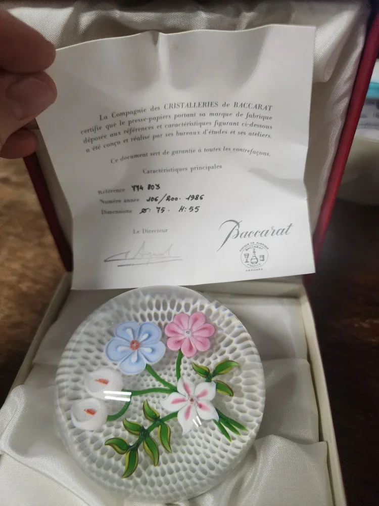 Baccarat Crystal Flower Paperweight with Box