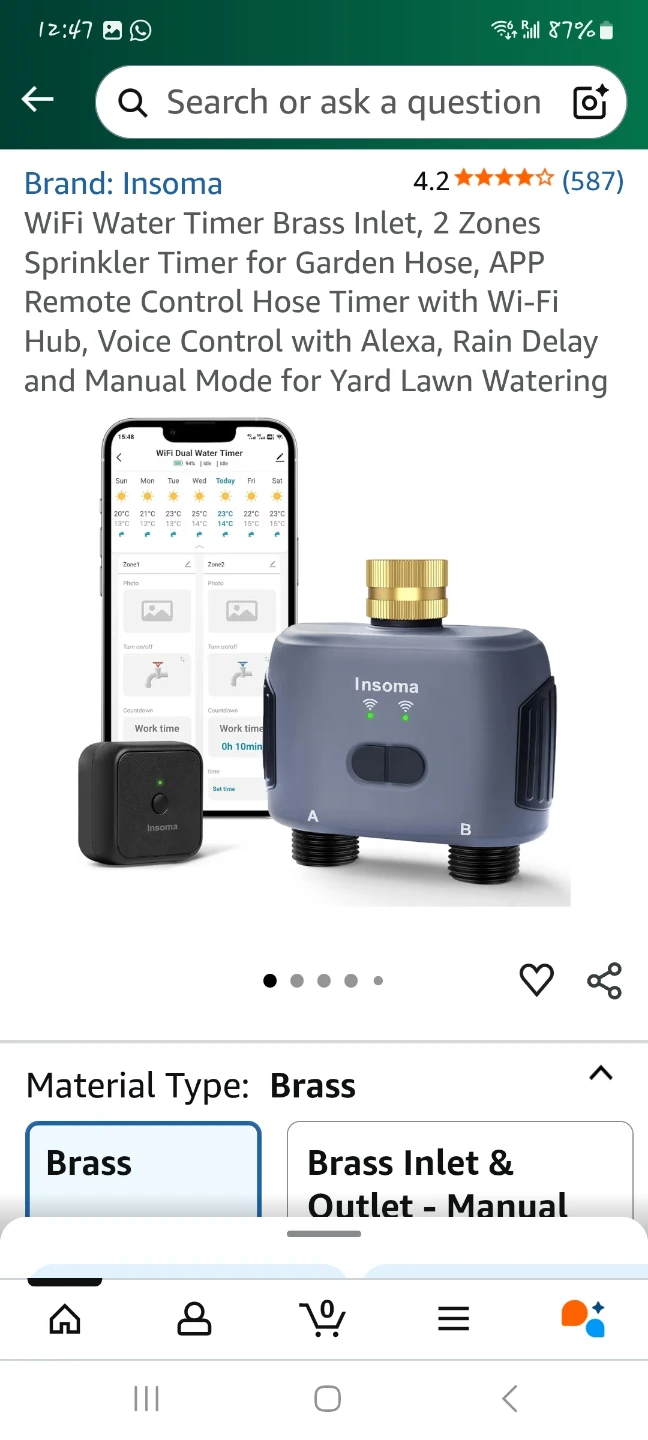 Insoma WiFi Water Timer - Brass Inlet, 2 Zones