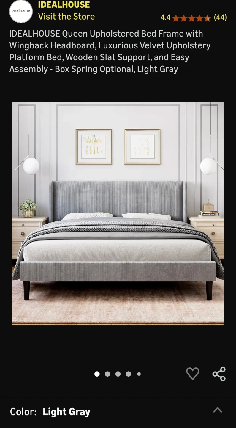 IDEALHOUSE Queen Light Gray Upholstered Bed Frame