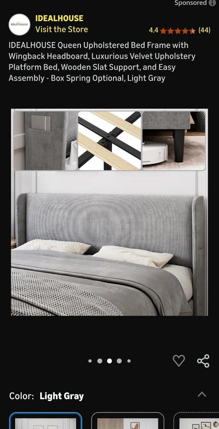 IDEALHOUSE Queen Light Gray Upholstered Bed Frame image indicator(2)