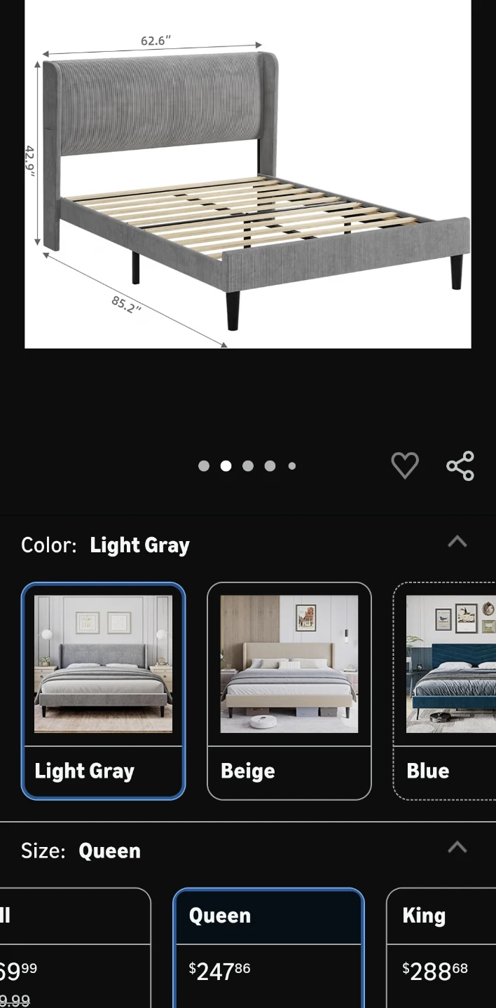 IDEALHOUSE Queen Light Gray Upholstered Bed Frame - photo 3