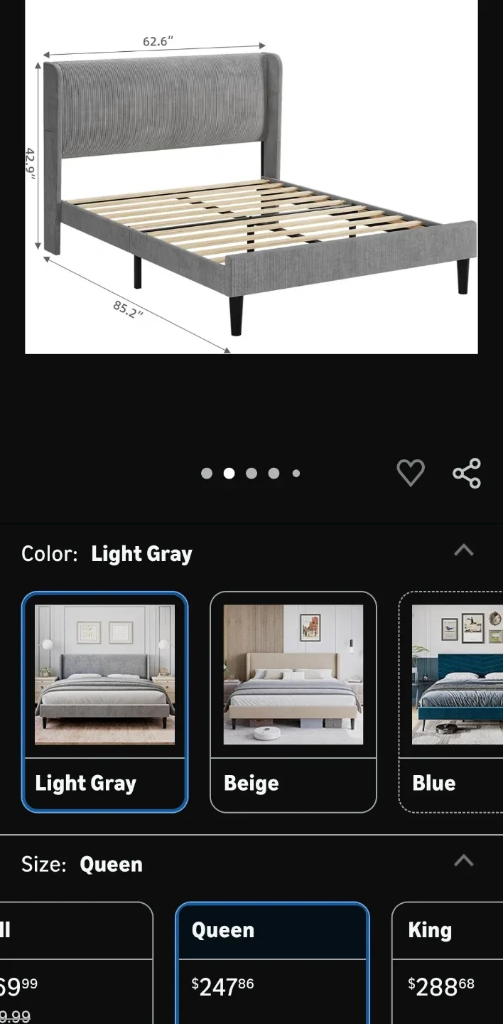 IDEALHOUSE Queen Light Gray Upholstered Bed Frame image indicator(3)