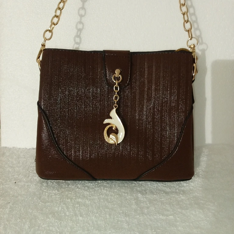 Brown Shoulder Bag with Gold Chain