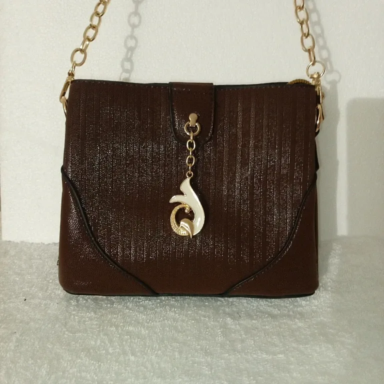 Brown Shoulder Bag with Gold Chain