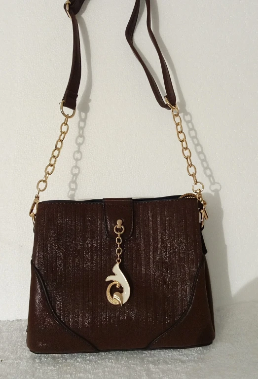 Brown Shoulder Bag with Gold Chain - photo 2