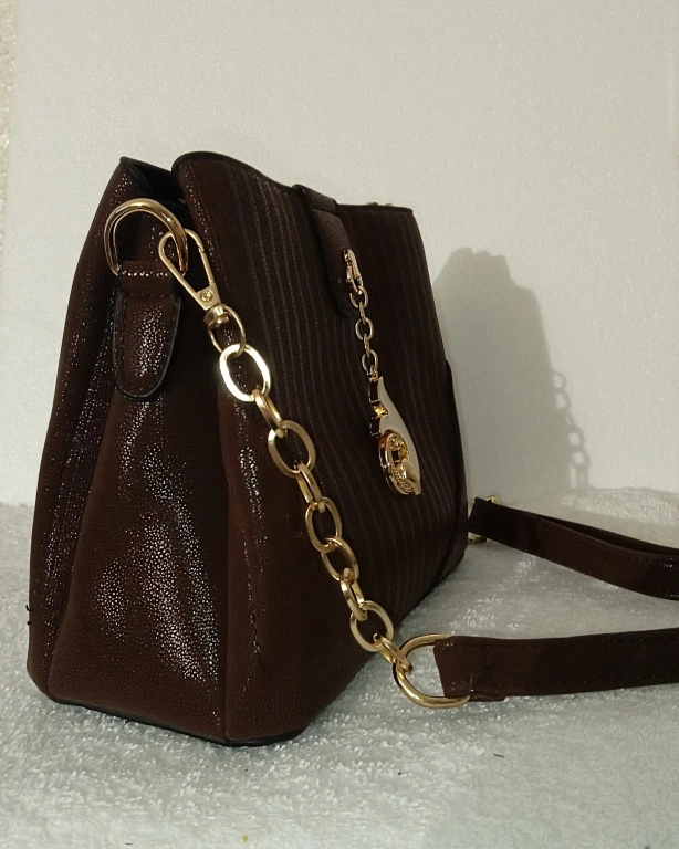 Brown Shoulder Bag with Gold Chain - photo 3
