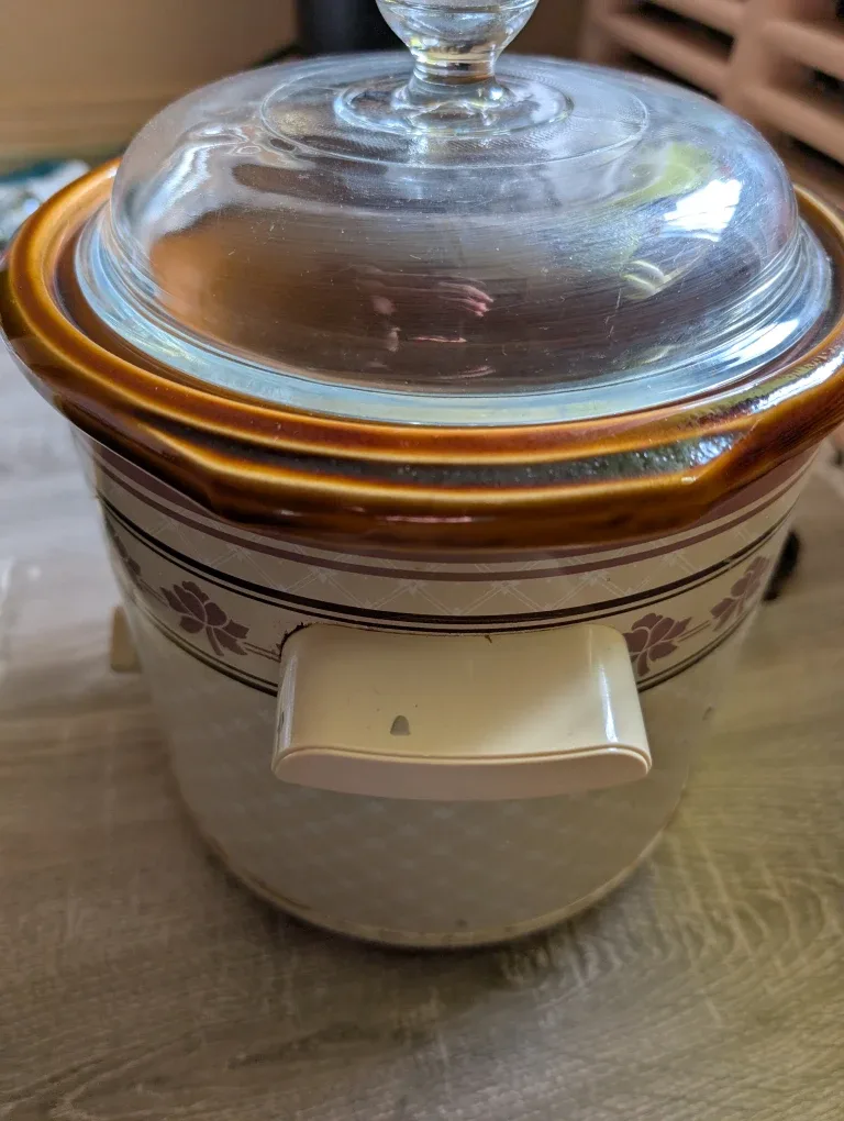 Vintage Floral Crock Pot with Glass Lid thumbnail