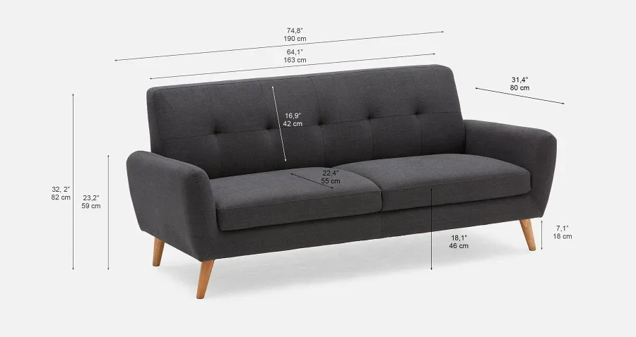 Structube Fany Tufted Three Seater Sofa - Rose