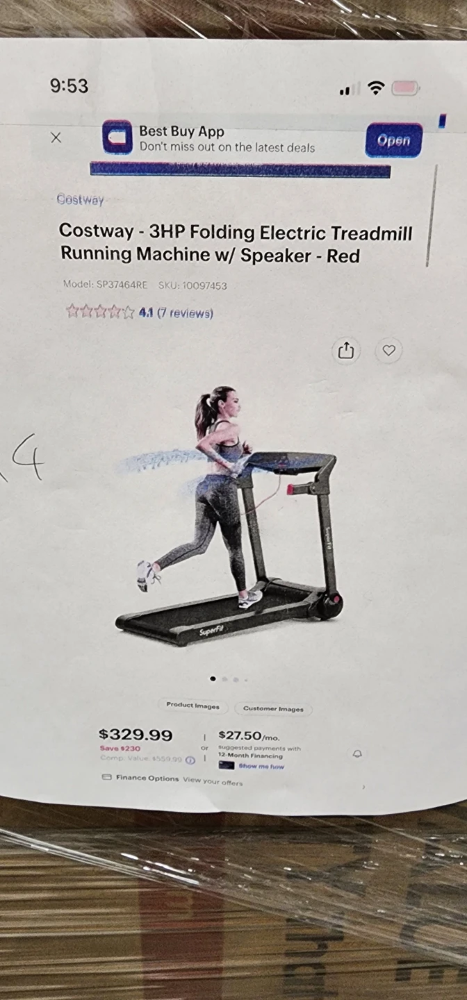 Costway 3HP Folding Electric Treadmill - Red