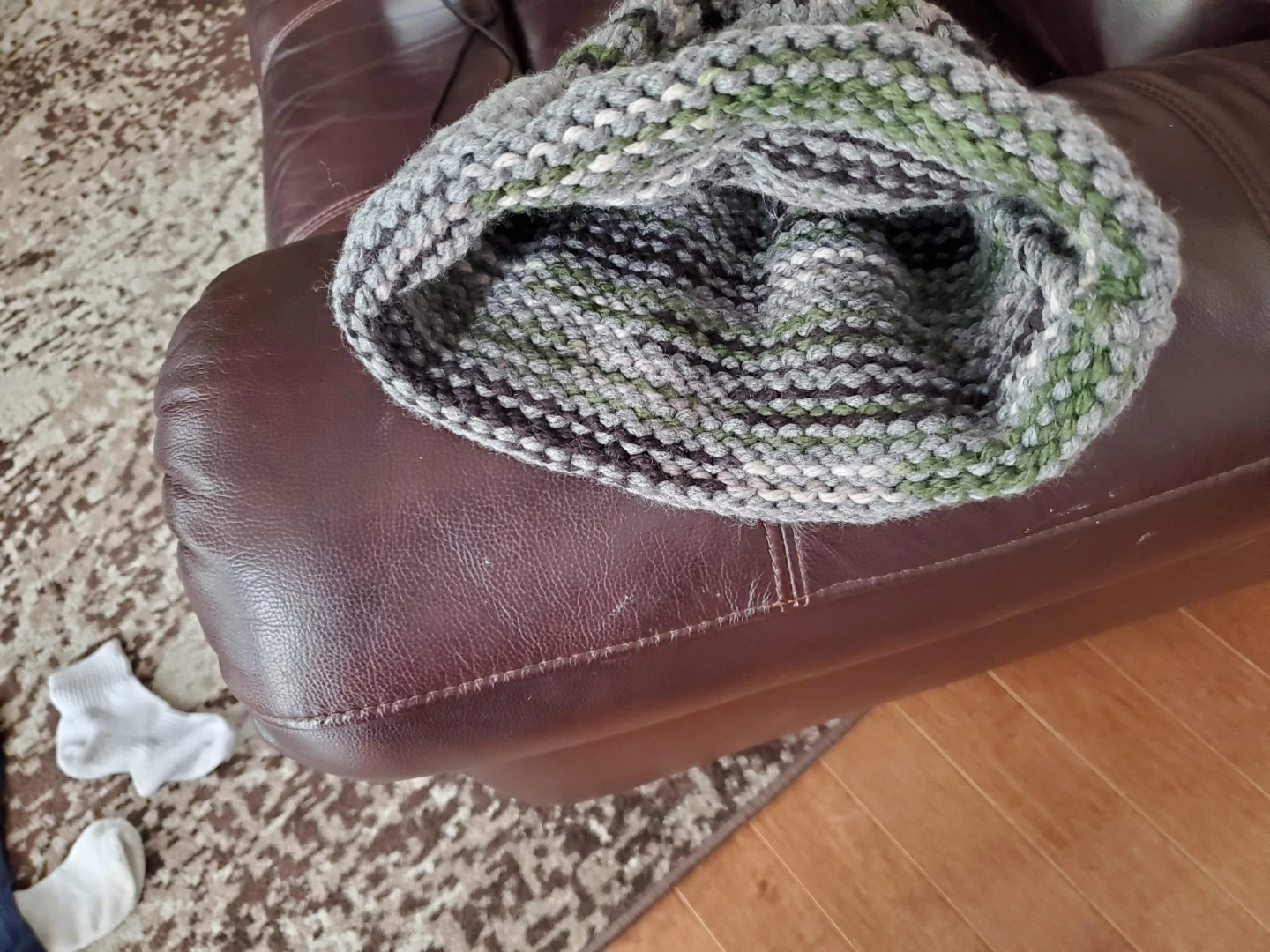 Handmade Knit Beanie - Grey, Green, Black - photo 3