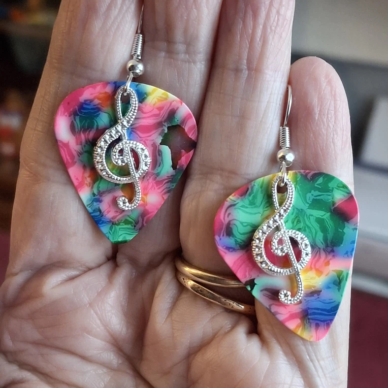 Guitar Pick Earrings with Treble Clef Charm - photo 2