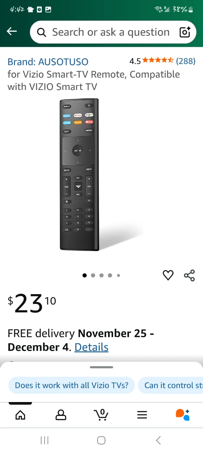 Remote for Vizio Smart TVs -NEW