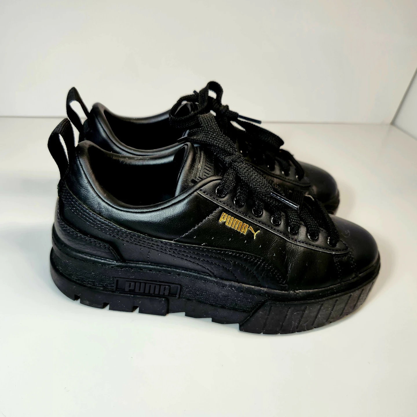 Puma Mayze Leather Platform Sneakers - Black, US 7 - photo 4
