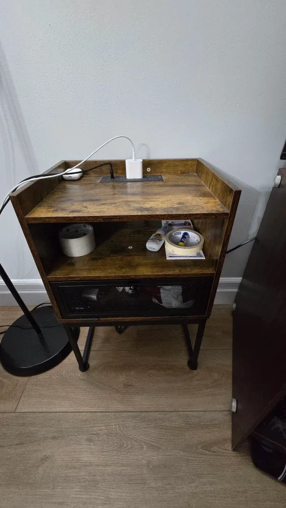 Wood Nightstand with Drawer and Charging Station image indicator(2)