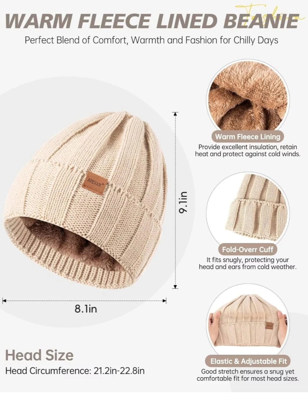 Apevan Winter Set: Beanie, Earmuffs, Scarf & Gloves - Beige - photo 2