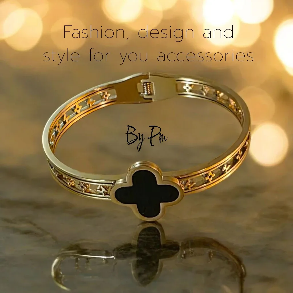 Clover Design Bangle Bracelet - Gold Tone image indicator(2)