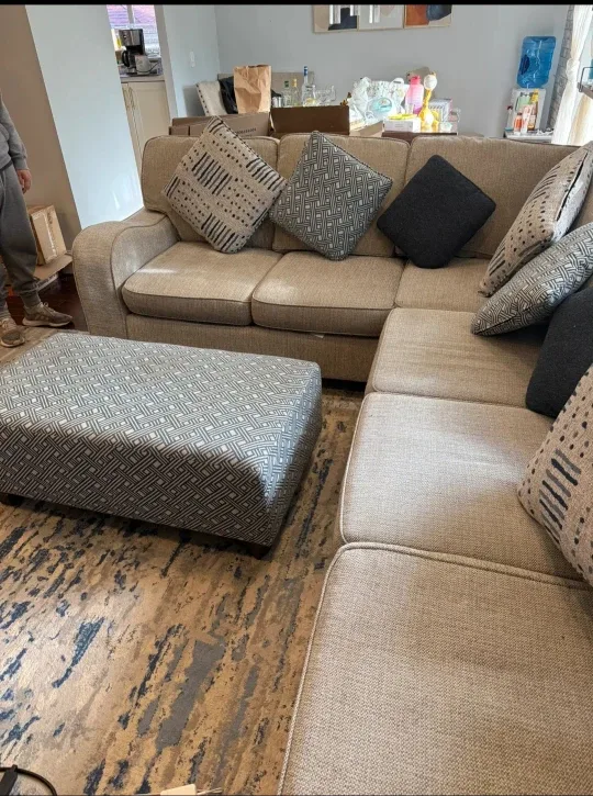 Modern Gray Sectional Sofa with Matching Ottoman