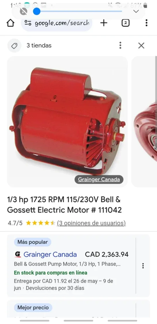 Bell & Gossett Electric Motor 1/3 hp