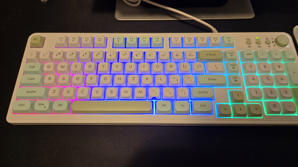 RGB White and Pastel Green Gaming Keyboard and mousepad