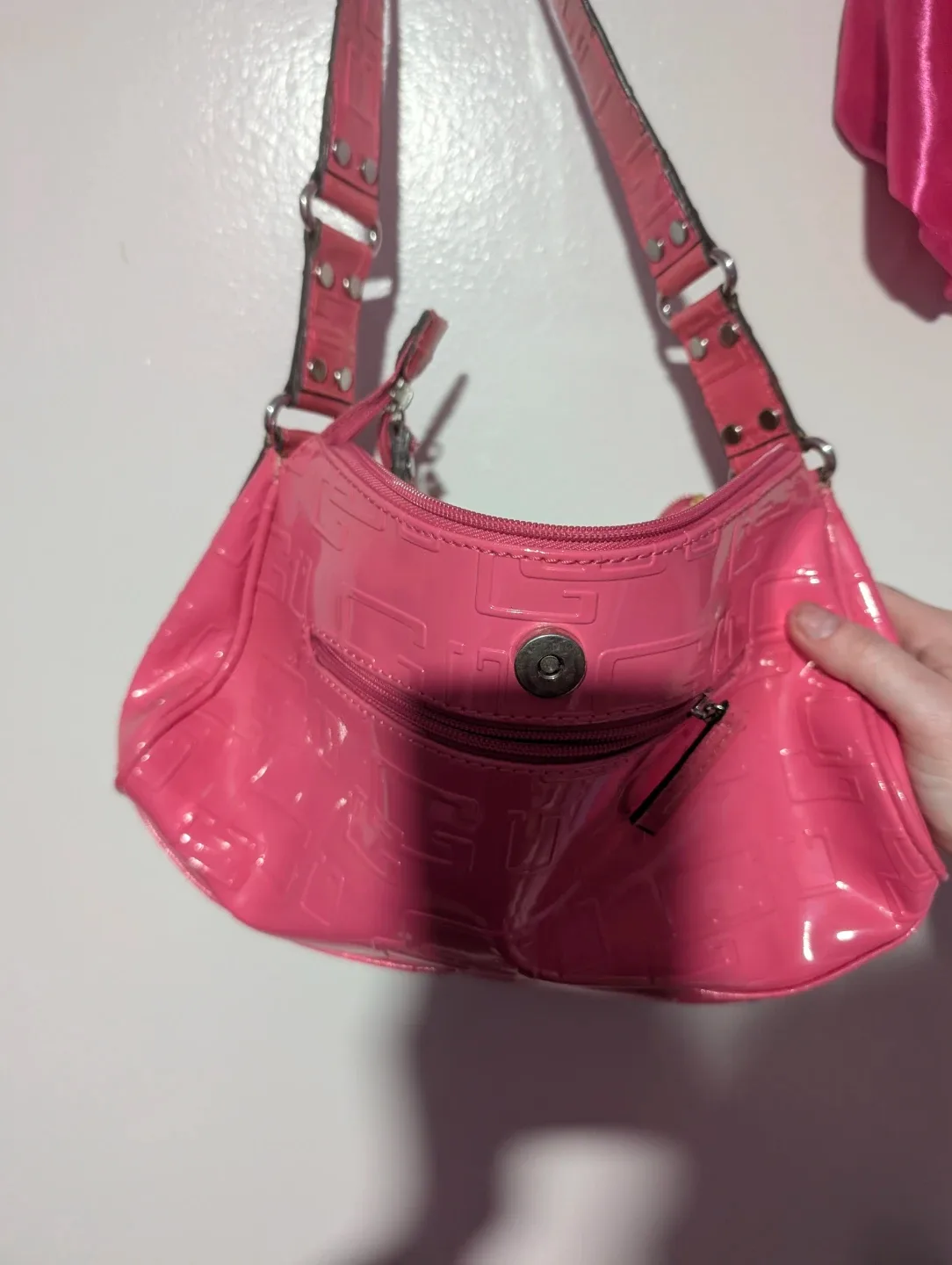 Guess Pink Patent Leather Shoulder Bag image indicator(2)