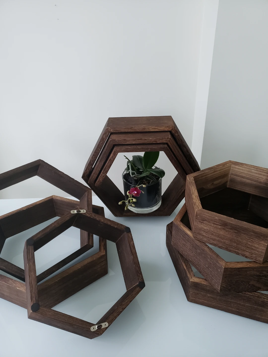 Hexagon Wood Floating Shelves, Set of 3