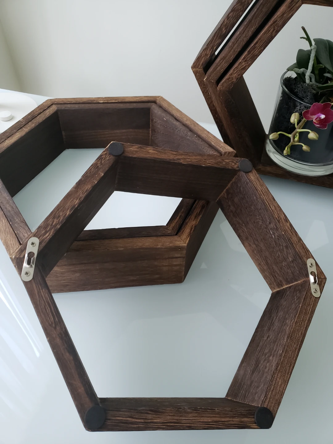 Hexagon Wood Floating Shelves, Set of 3 - photo 2