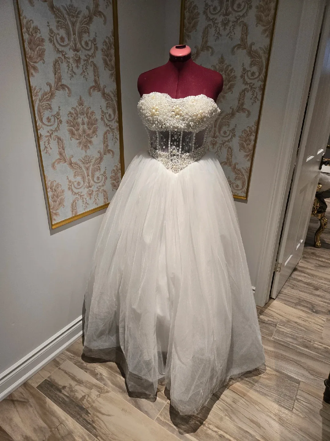 White Pearl Embellished Wedding Dress image indicator(3)