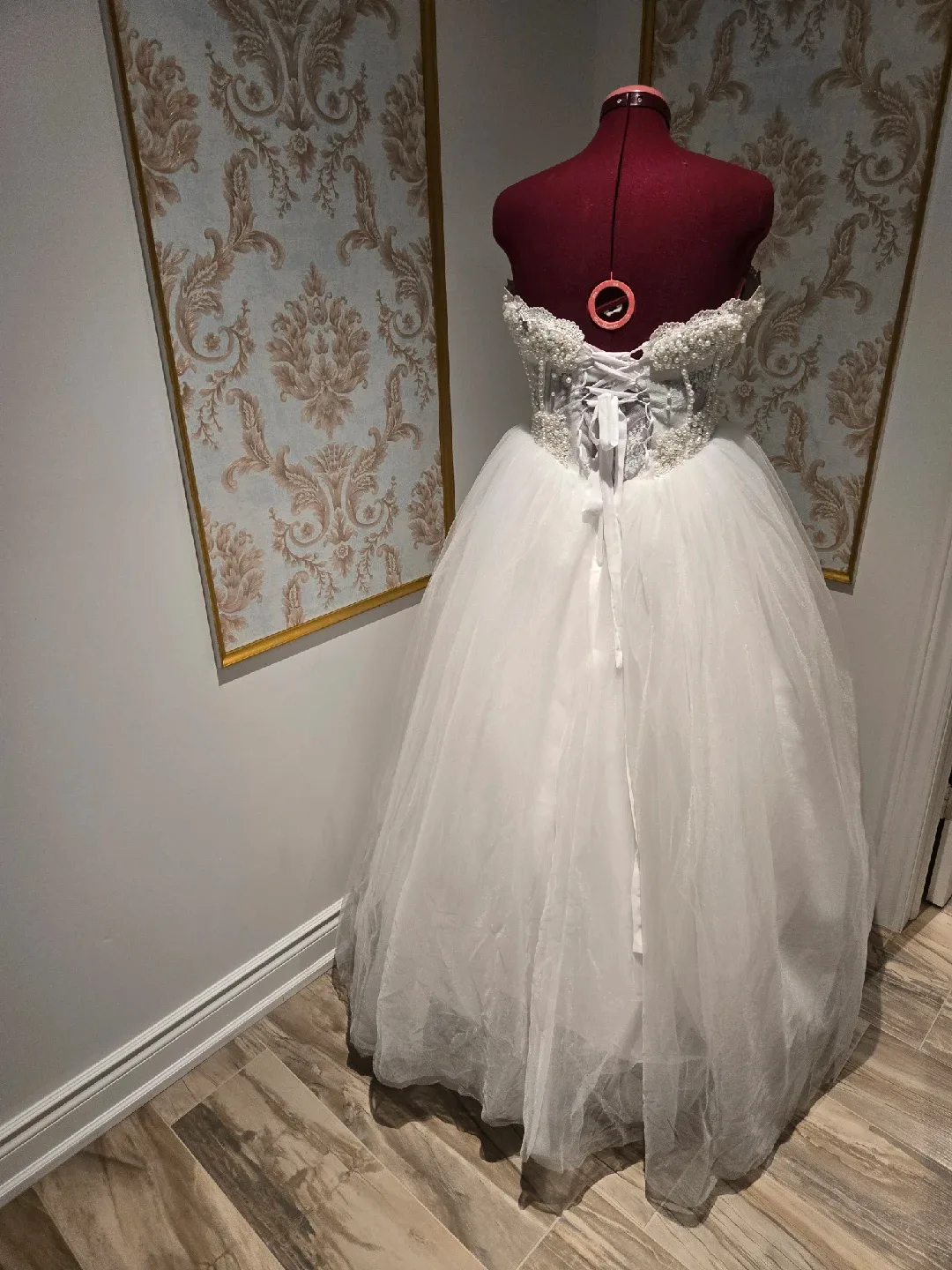 White Pearl Embellished Wedding Dress image indicator(6)