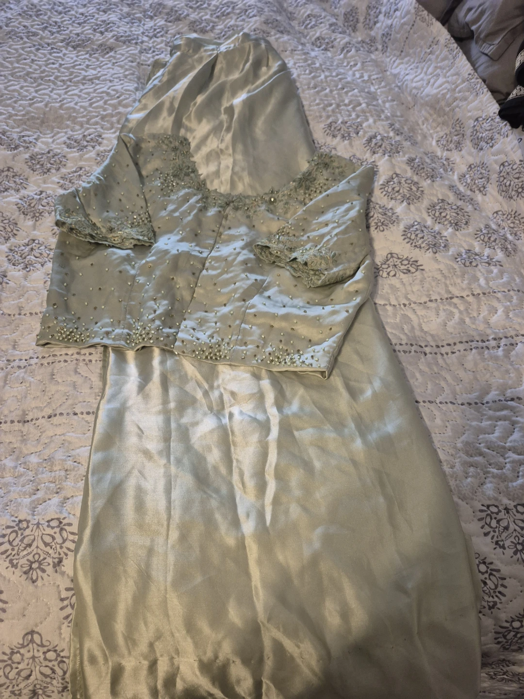 Women's saari with Embellished Top - Light Blue