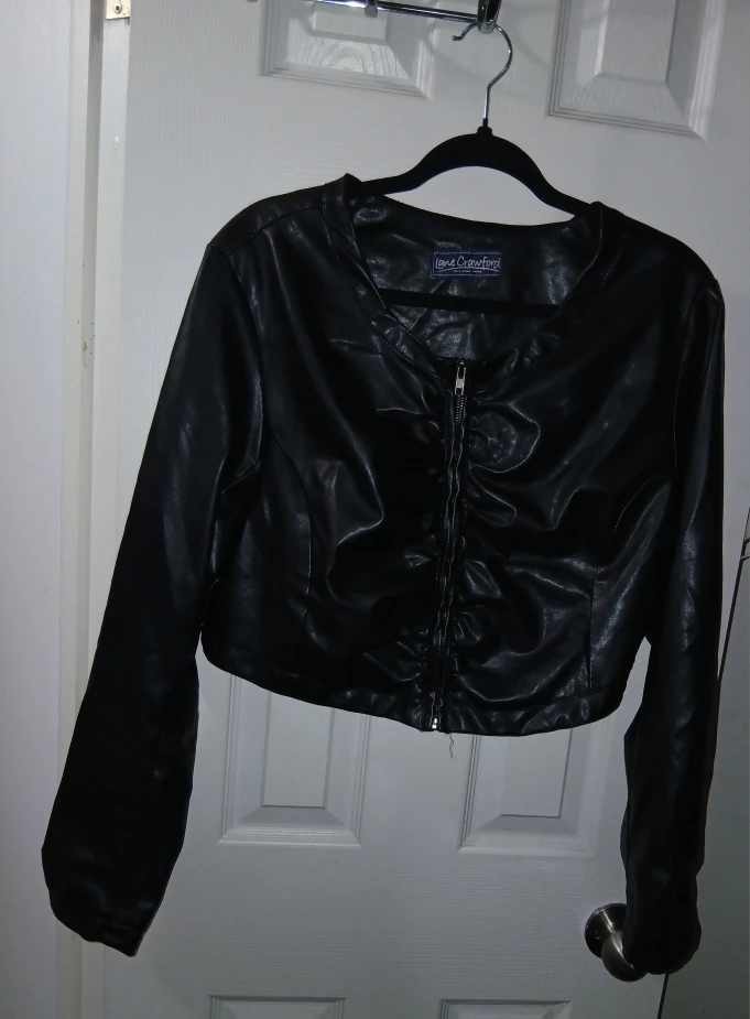 Lane Crawford Black Faux Leather Cropped Jacket - large - photo 2