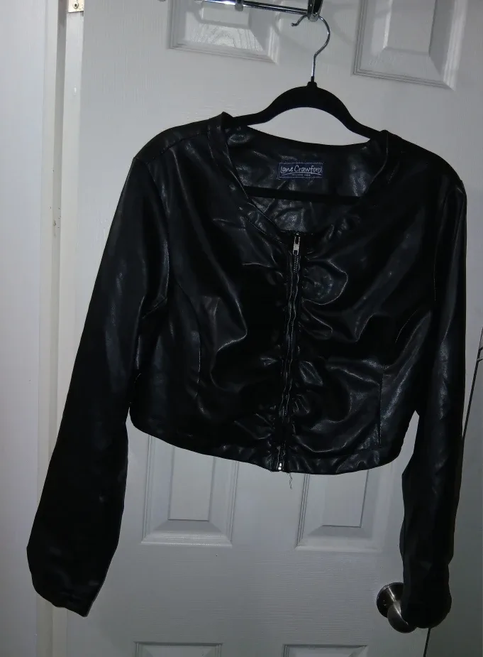 Lane Crawford Black Faux Leather Cropped Jacket - large image indicator(2)