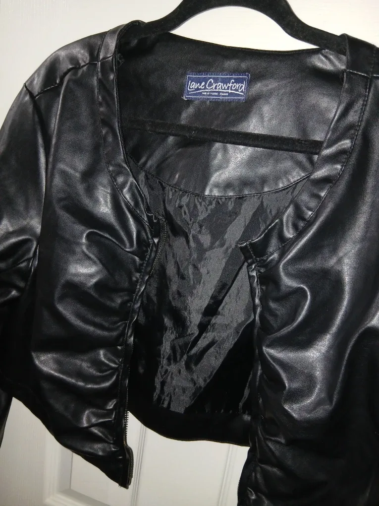 Lane Crawford Black Faux Leather Cropped Jacket - large image indicator(4)
