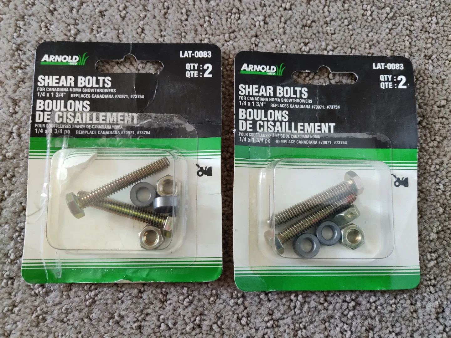 Noma / Canadiana Snow Blower Thrower Shear Bolt Kit - Set of 2