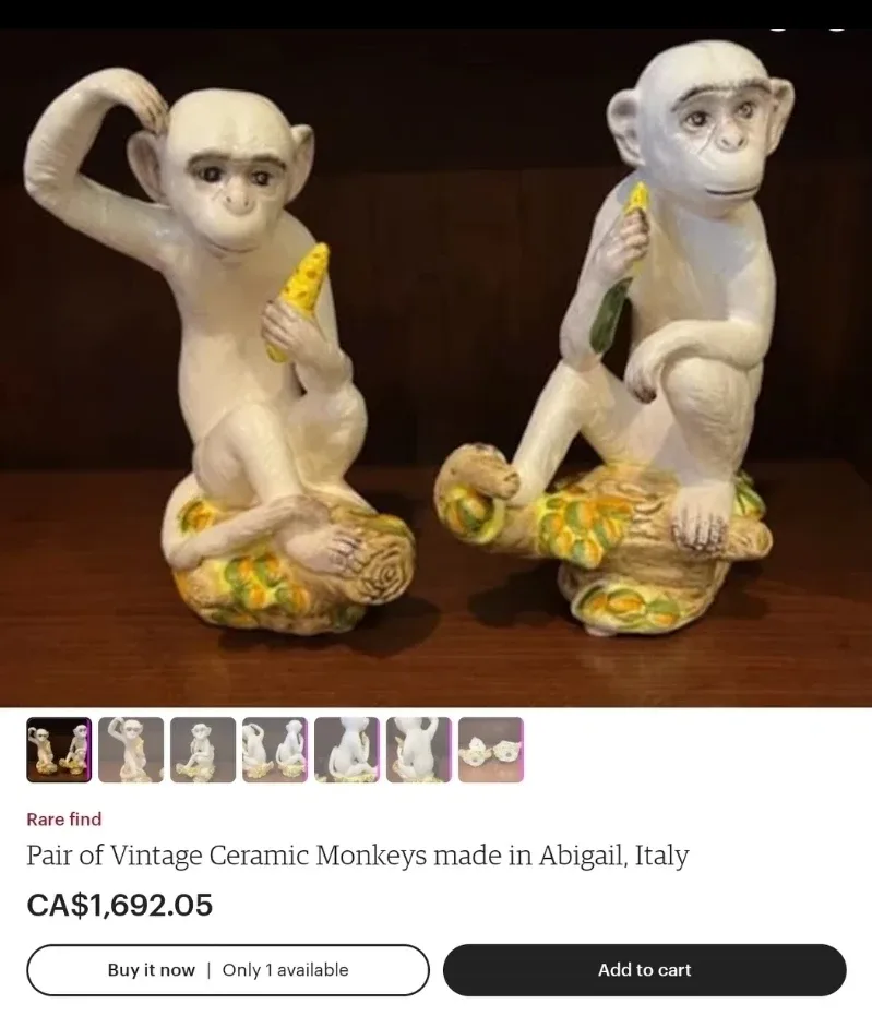 Very Rare Antique/Vintage  Abigail, Italy Ceramic Monkeys image indicator(4)