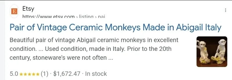 Very Rare Antique/Vintage  Abigail, Italy Ceramic Monkeys image indicator(5)