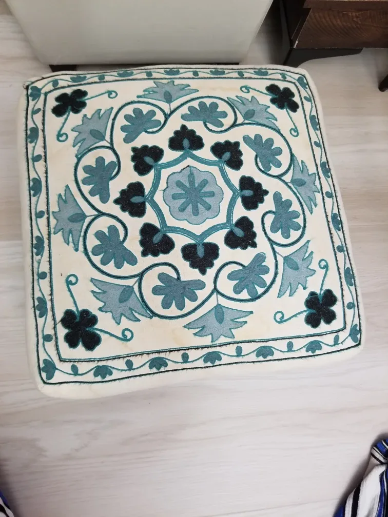 Floral Embroidered Footstool Ottoman image indicator(2)