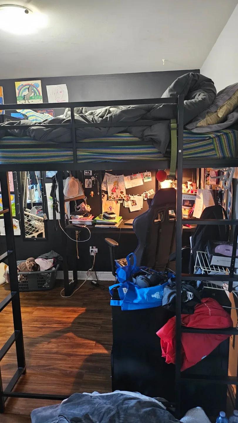 Black Metal Double Loft Bed with Desk image indicator(3)