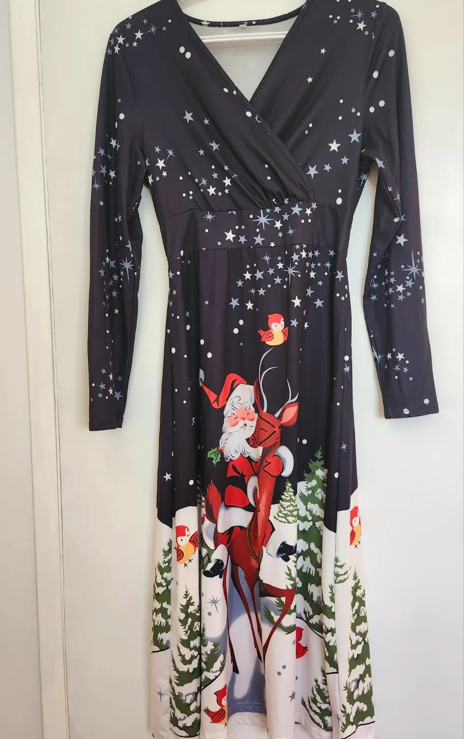 Christmas Santa Print Long Sleeve Dress
