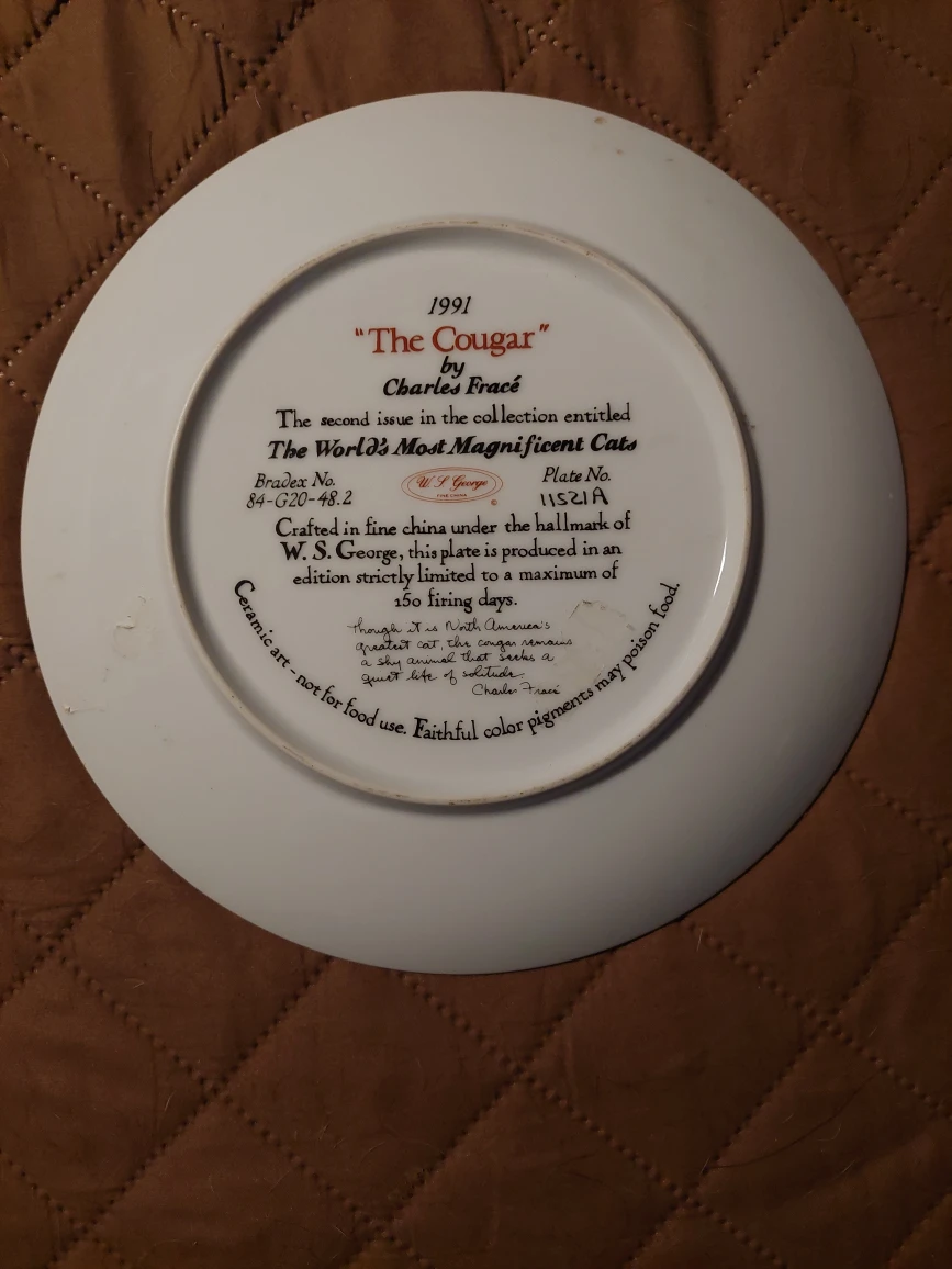 1991 "The Cougar" Plate by Charles Fracé - photo 2