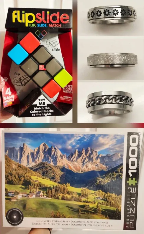 New gifts- fidget rings, electronic game, 1000 piece puzzle.