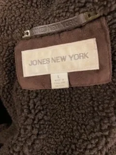 Jones New York Brown Faux Suede Coat - Size L image indicator(3)