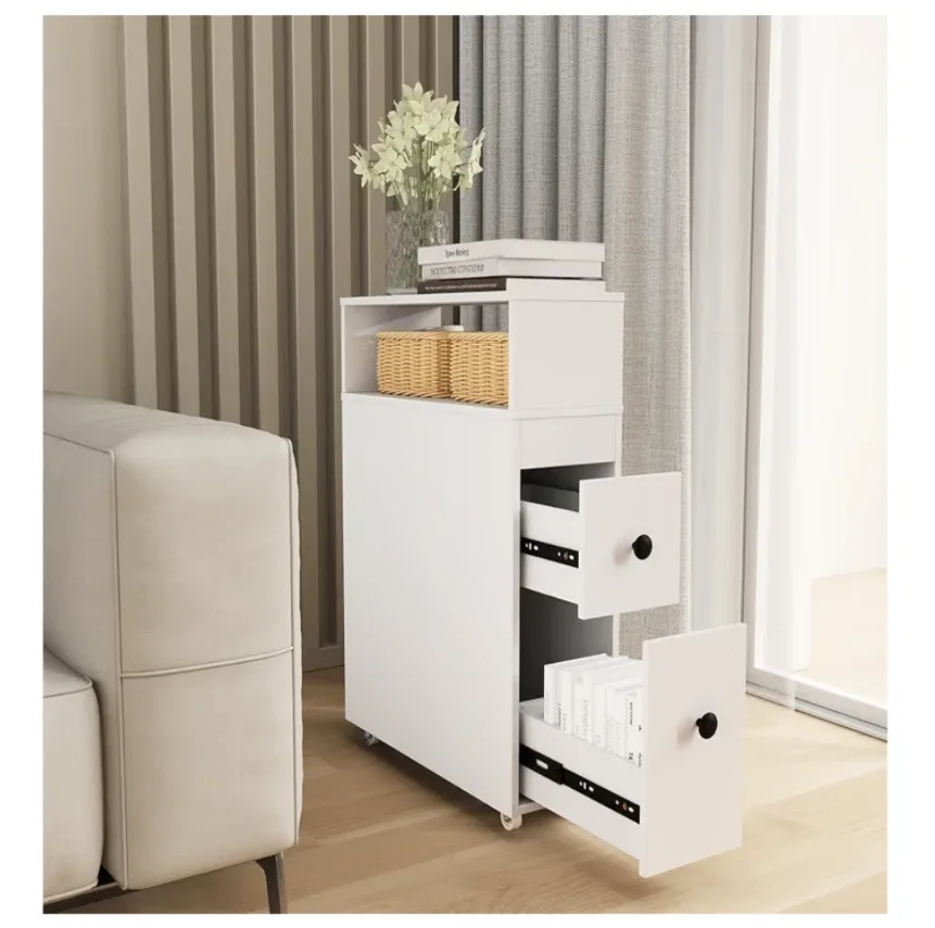White Slim Rolling Storage Cart image indicator(2)