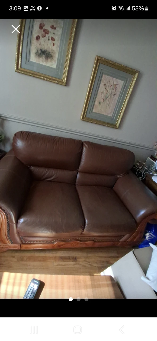 Brown Leather Loveseat Sofa - photo 2