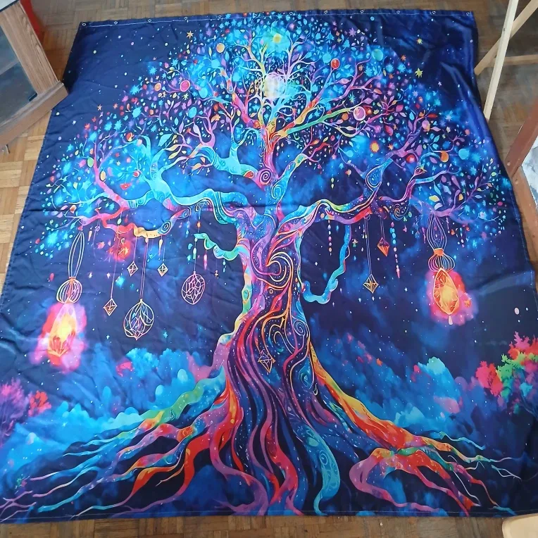 Large Tree of Life Tapestry blacklight responsive