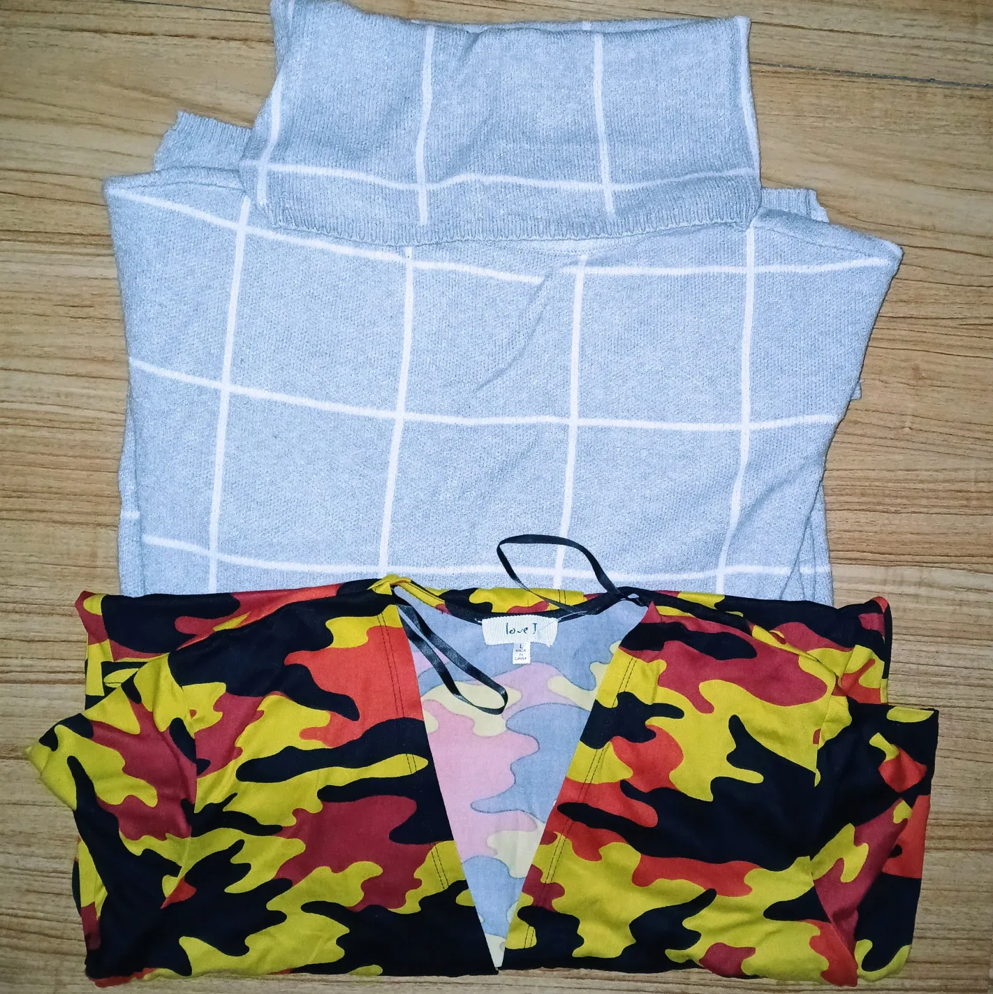 Turtle Neck Warm Midi Dress & Camo Print Cardigan - Size L