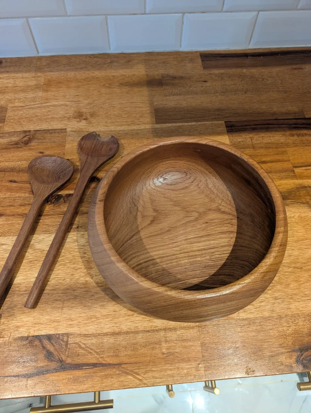 MCM Teak Salad Bowl with Serving Spoons image indicator(3)