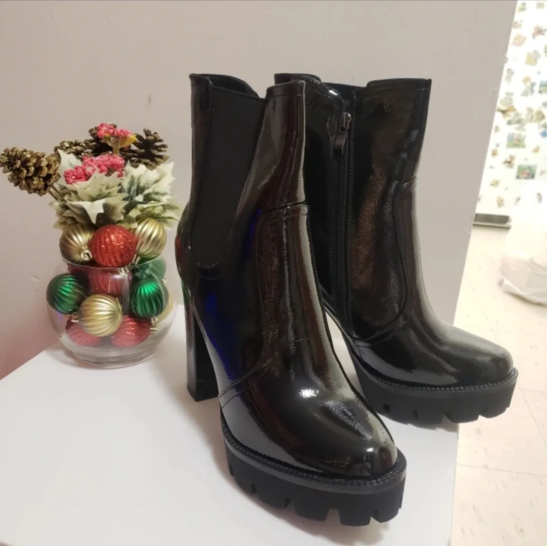 Brand new Black Women's  patent leather ankle boots for sale $69 image indicator(2)