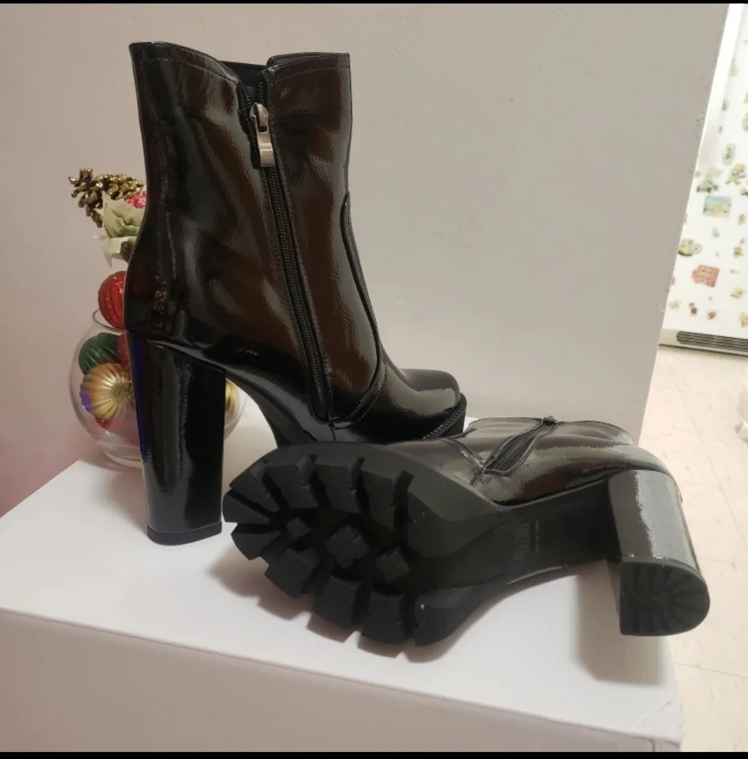 Brand new Black Women's  patent leather ankle boots for sale $69 image indicator(3)