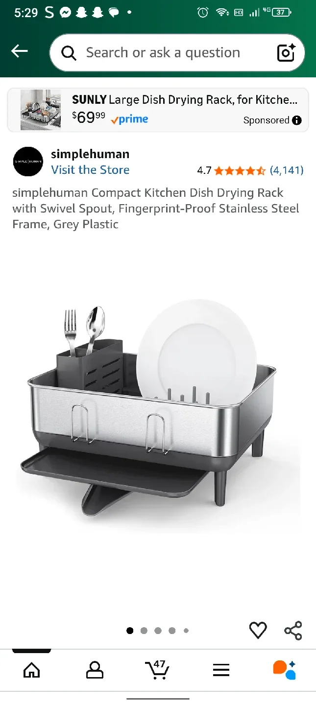 simplehuman Compact Kitchen Dish Drying Rack - Grey image indicator(2)