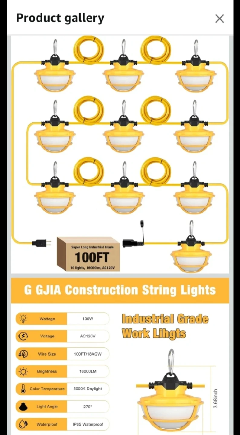 G GJIA Construction String Work Lights - 100ft - photo 3